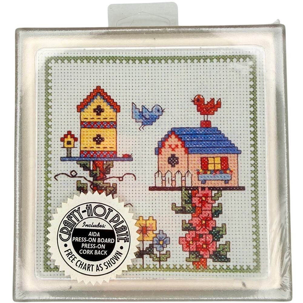MCG Textiles Bird House Cross Stitch Hot Plate Trivet Kit Crafty Vintage NOS